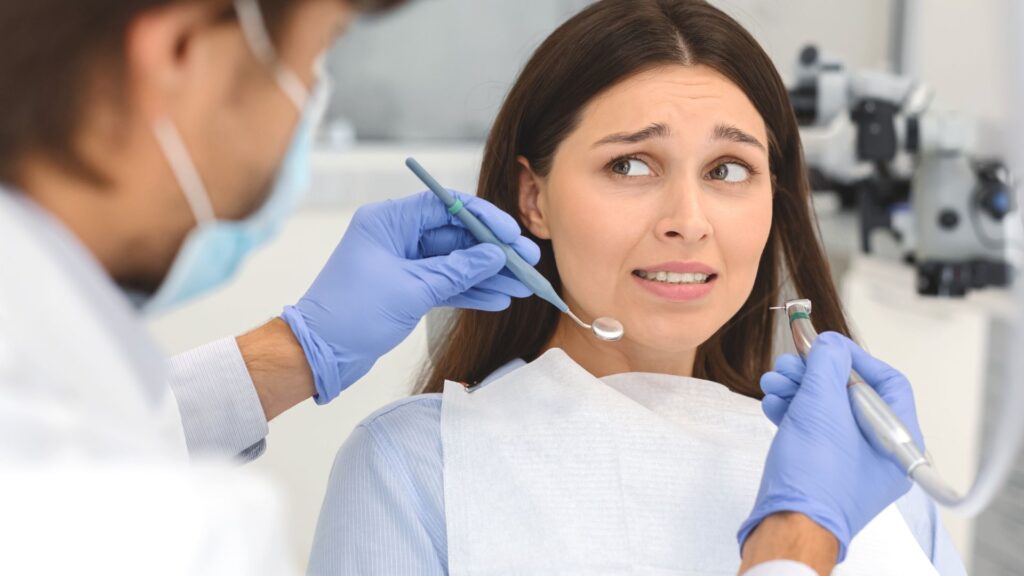 worried woman at dentist